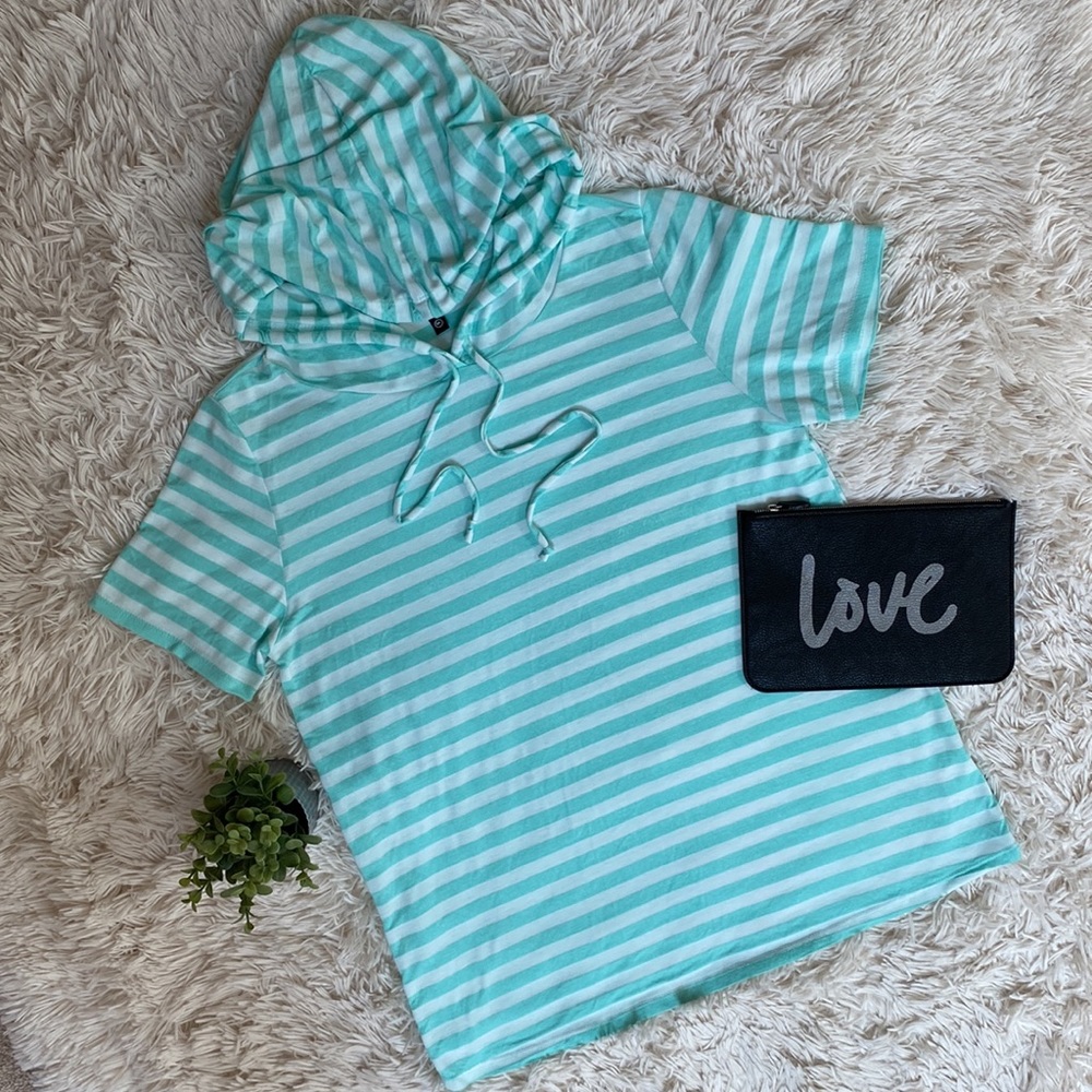 1 Clique Striped Hooded SS Tee 💗 Mint & White